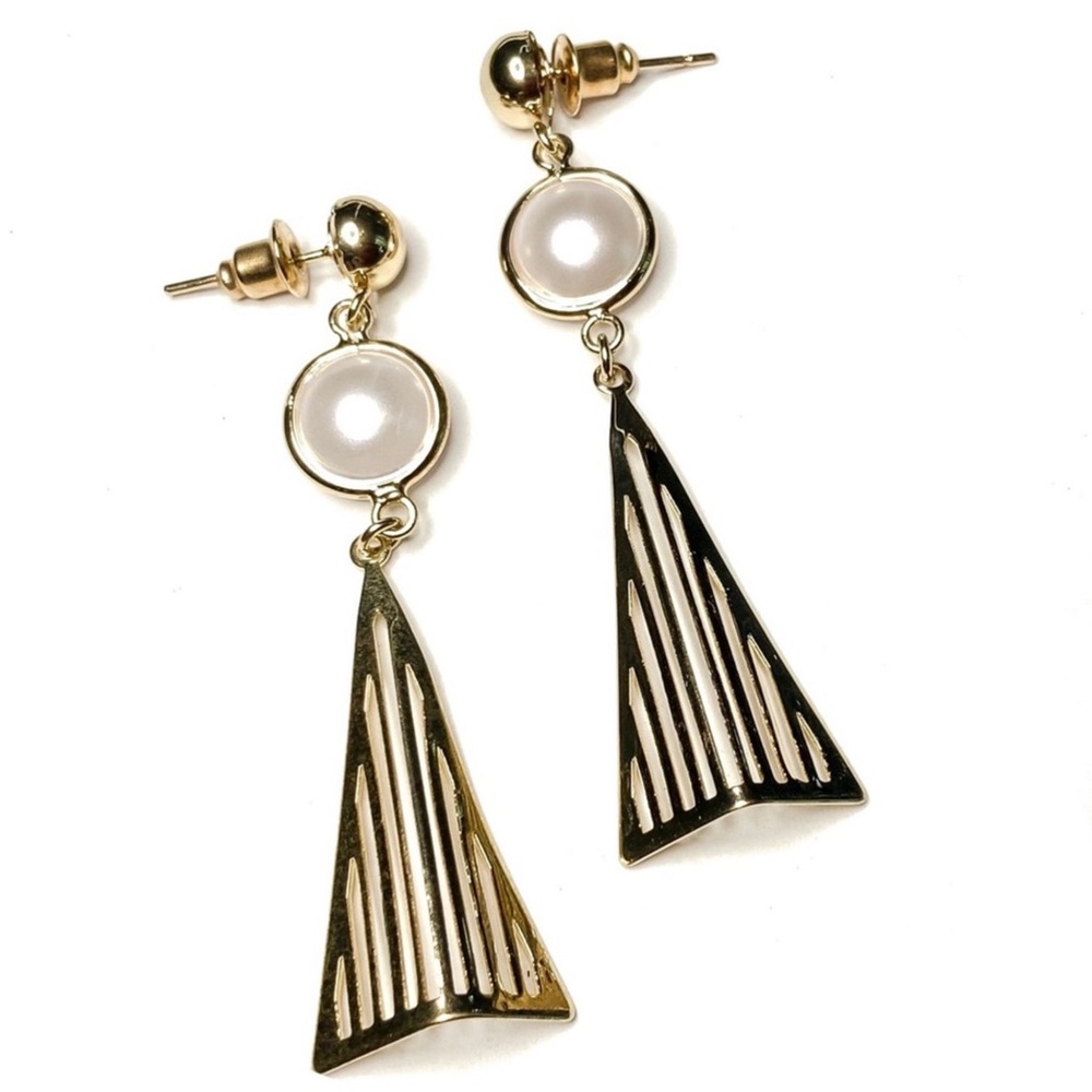 Gold Tone Faux Pearl Earrings